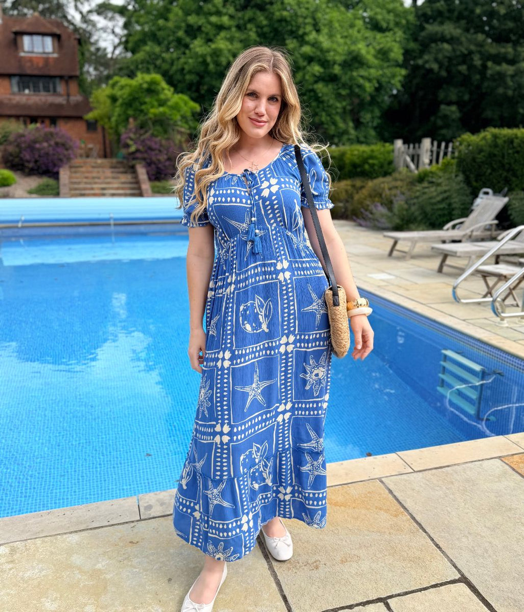 Blue Starfish Print Maxi Dress
