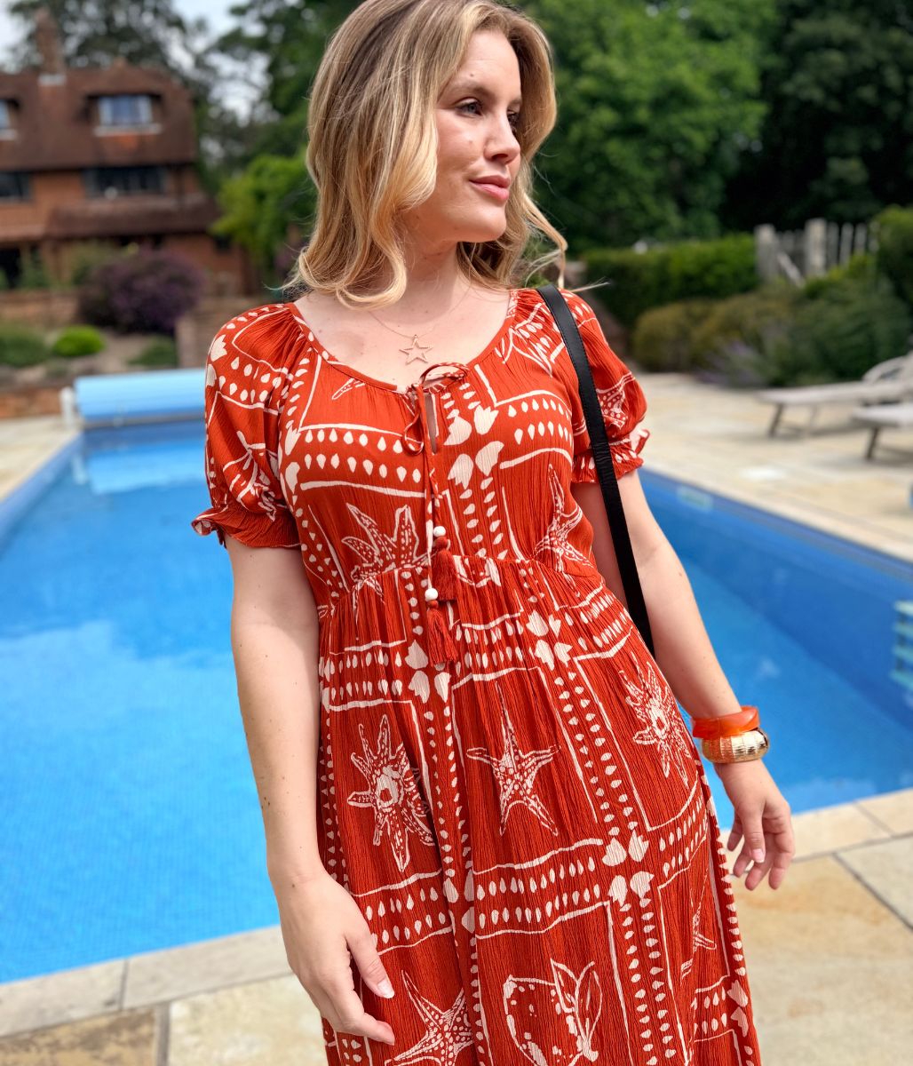 Rust Starfish Print Maxi Dress