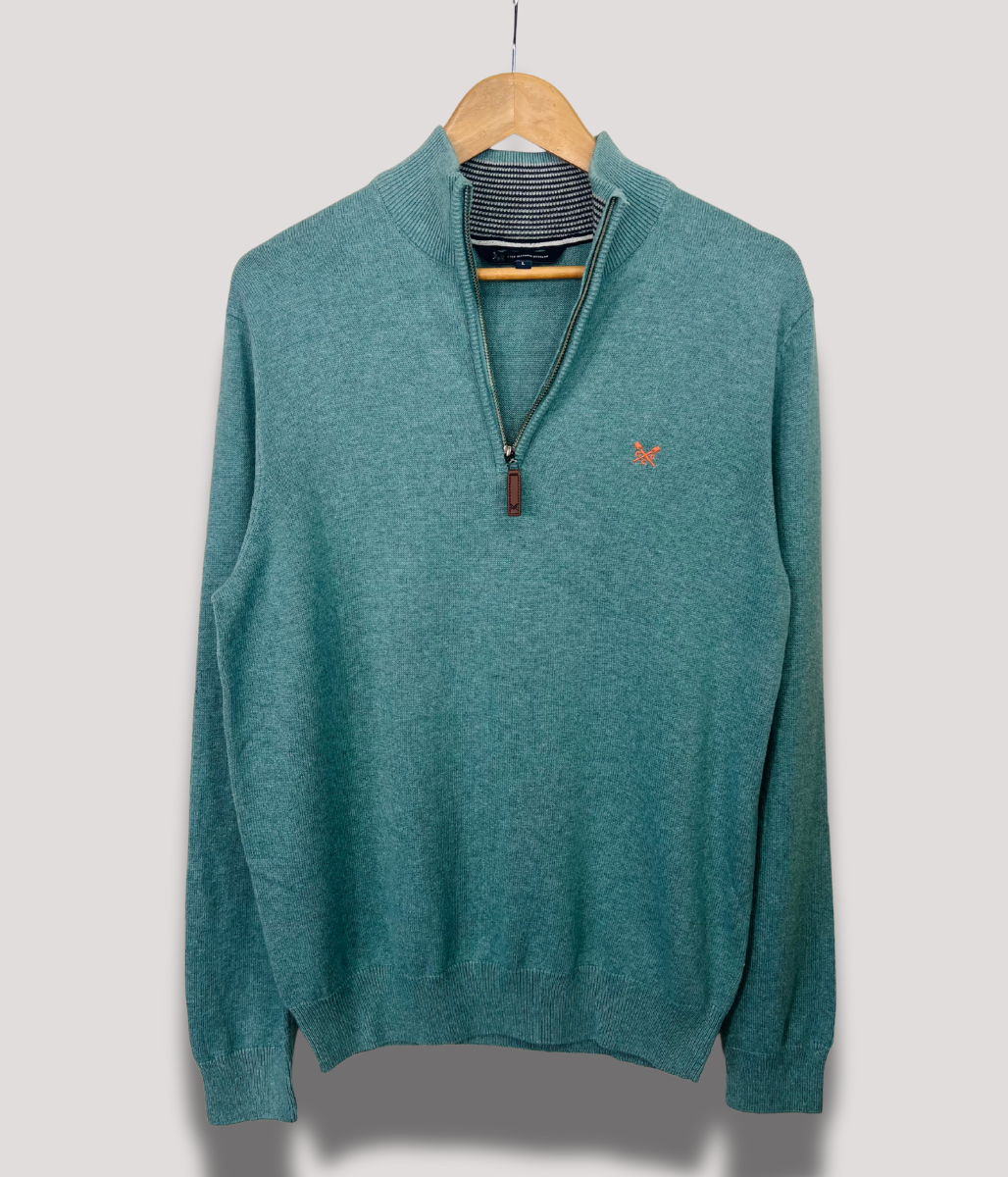 Sea Green Mens Cotton Half Zip Jumper