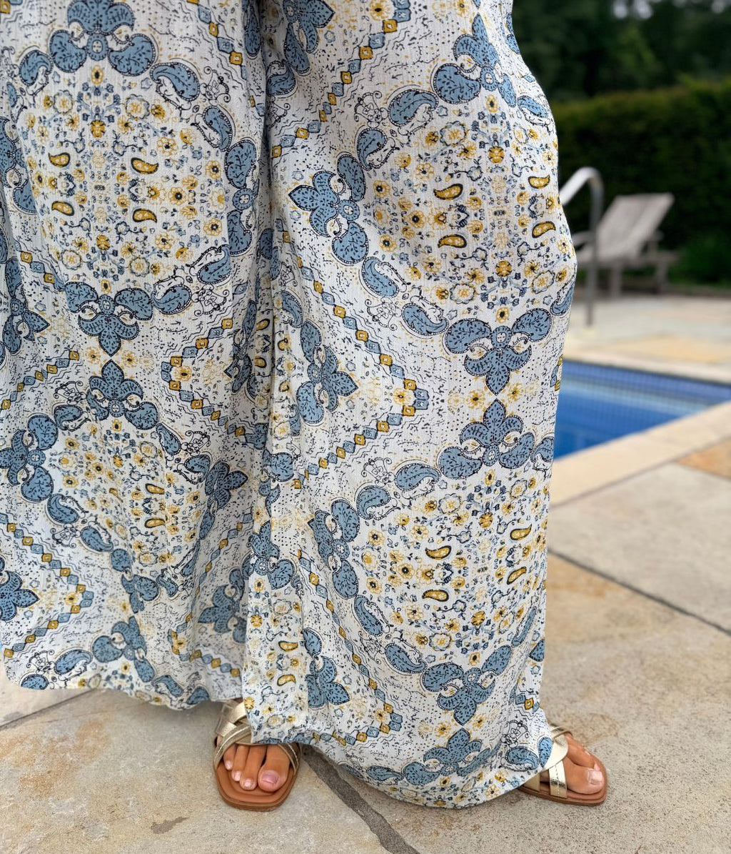 Tangier Blue Shirred Jumpsuit