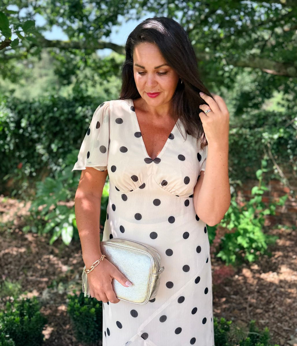 Cream Polka Dot Midi Dress