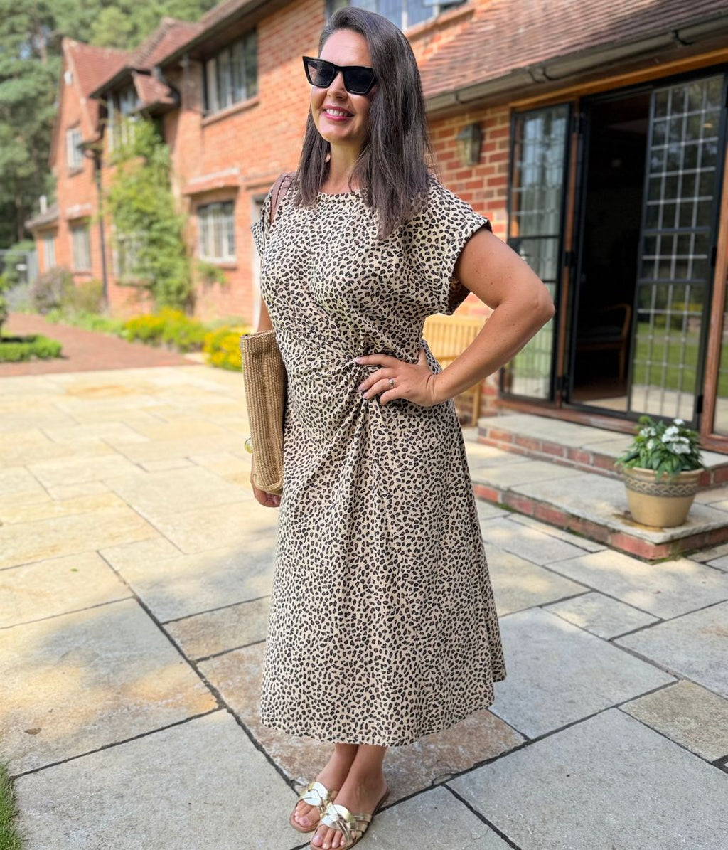 Leopard Print Side Twist Jersey Dress
