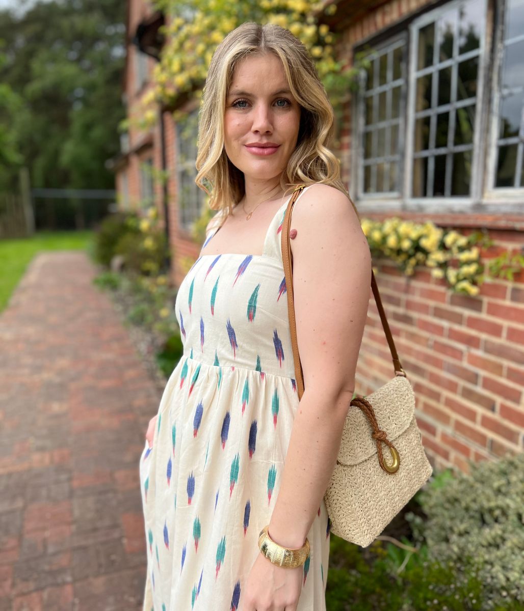Nomads Ivory Ikat Print Midi Dress