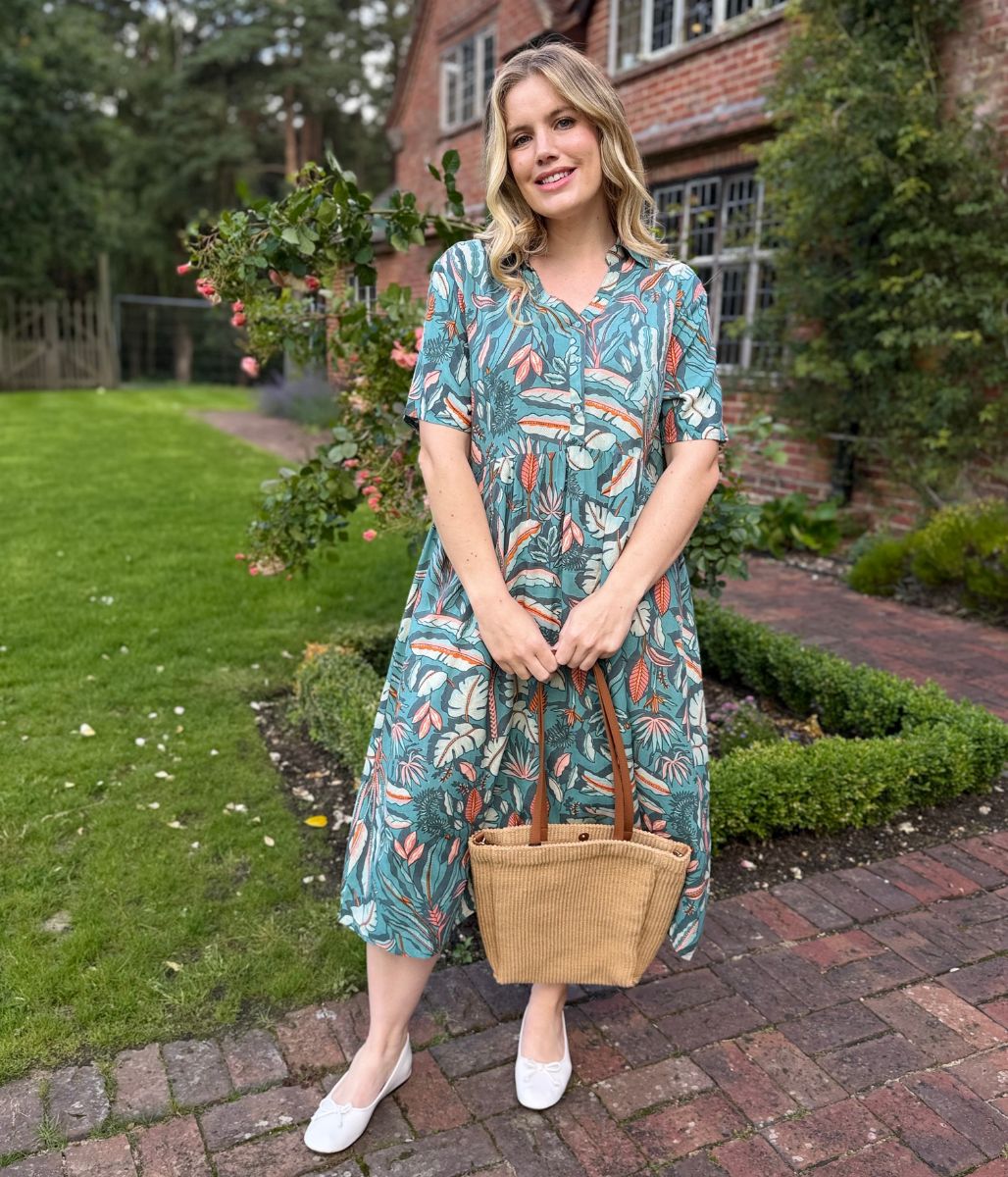 Sage Green Tropical Leaf Dress