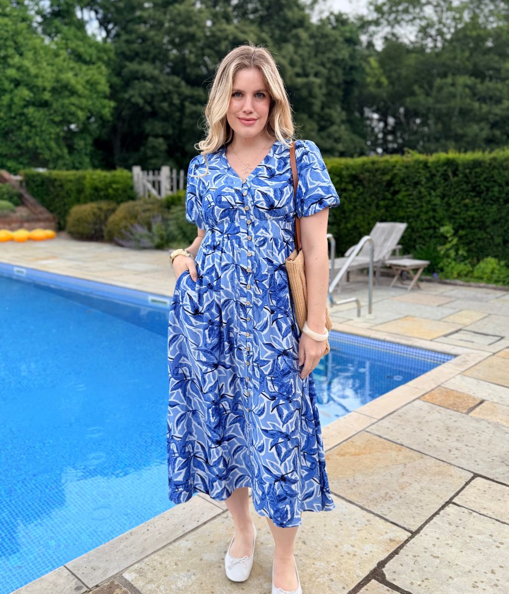 Blue Daia Button Through Midi Dress