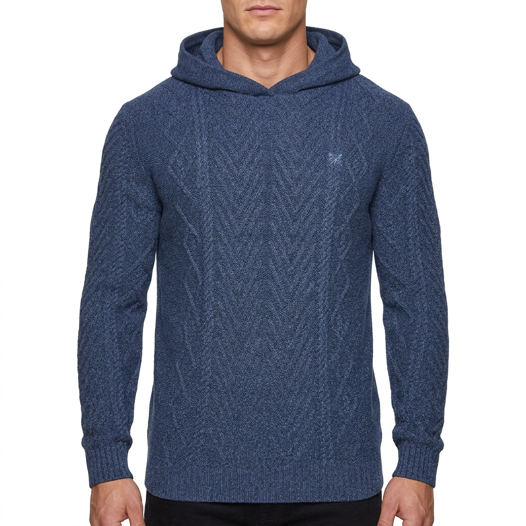 Crew Clothing Company Men's Cable Knit Pullover Hoodie, Regular Fit
