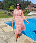Orange Santorini Shirred Waist Midi Dress