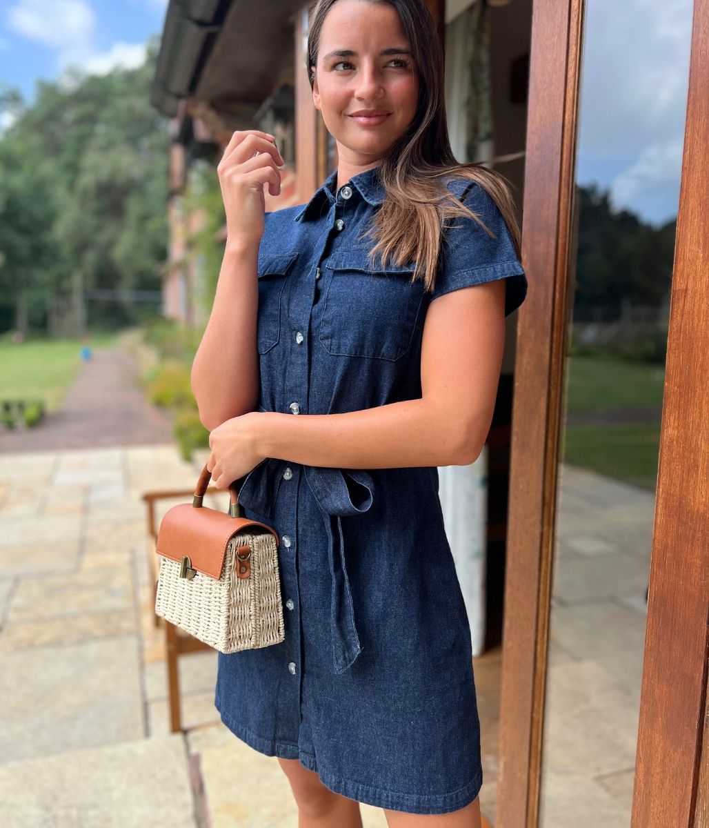 Indigo Short Sleeve Denim Shirt Dress