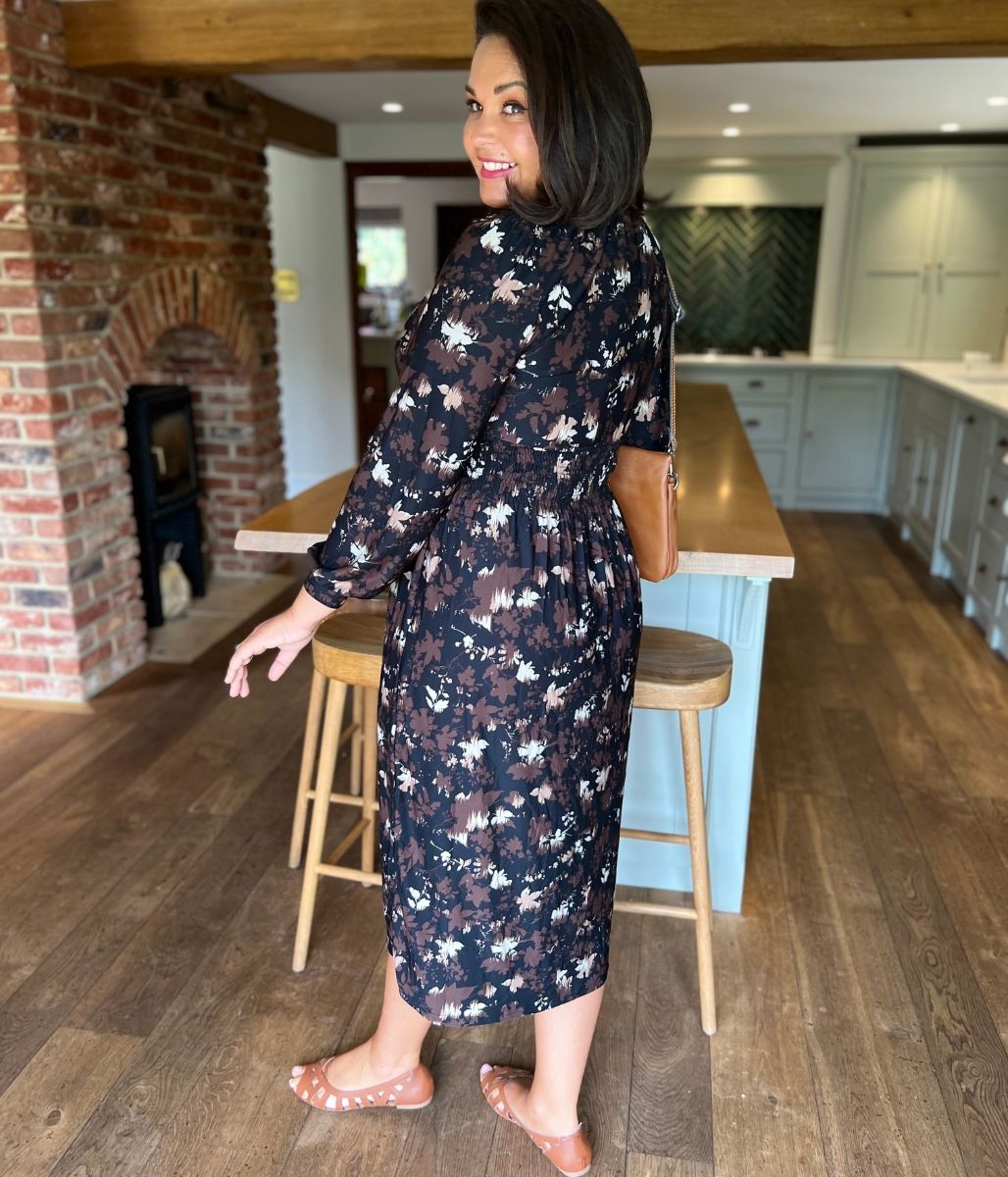 Brown Floral Paloma Midi Dress