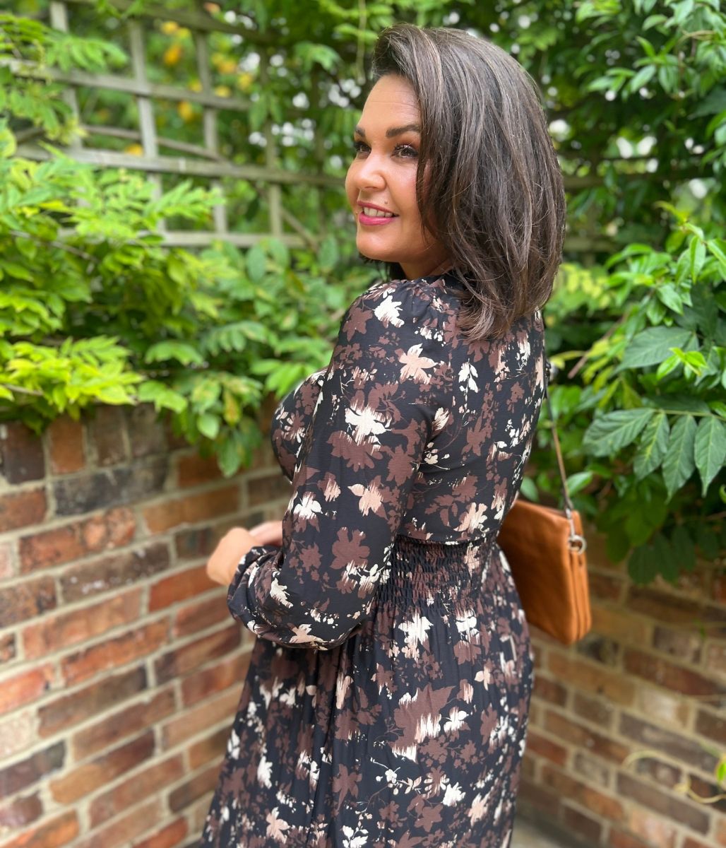 Brown Floral Paloma Midi Dress