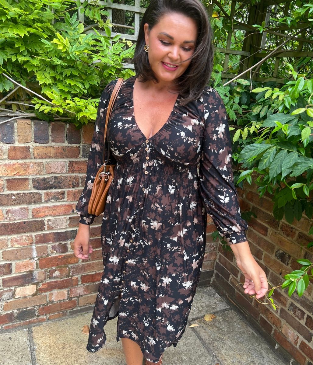 Brown Floral Paloma Midi Dress
