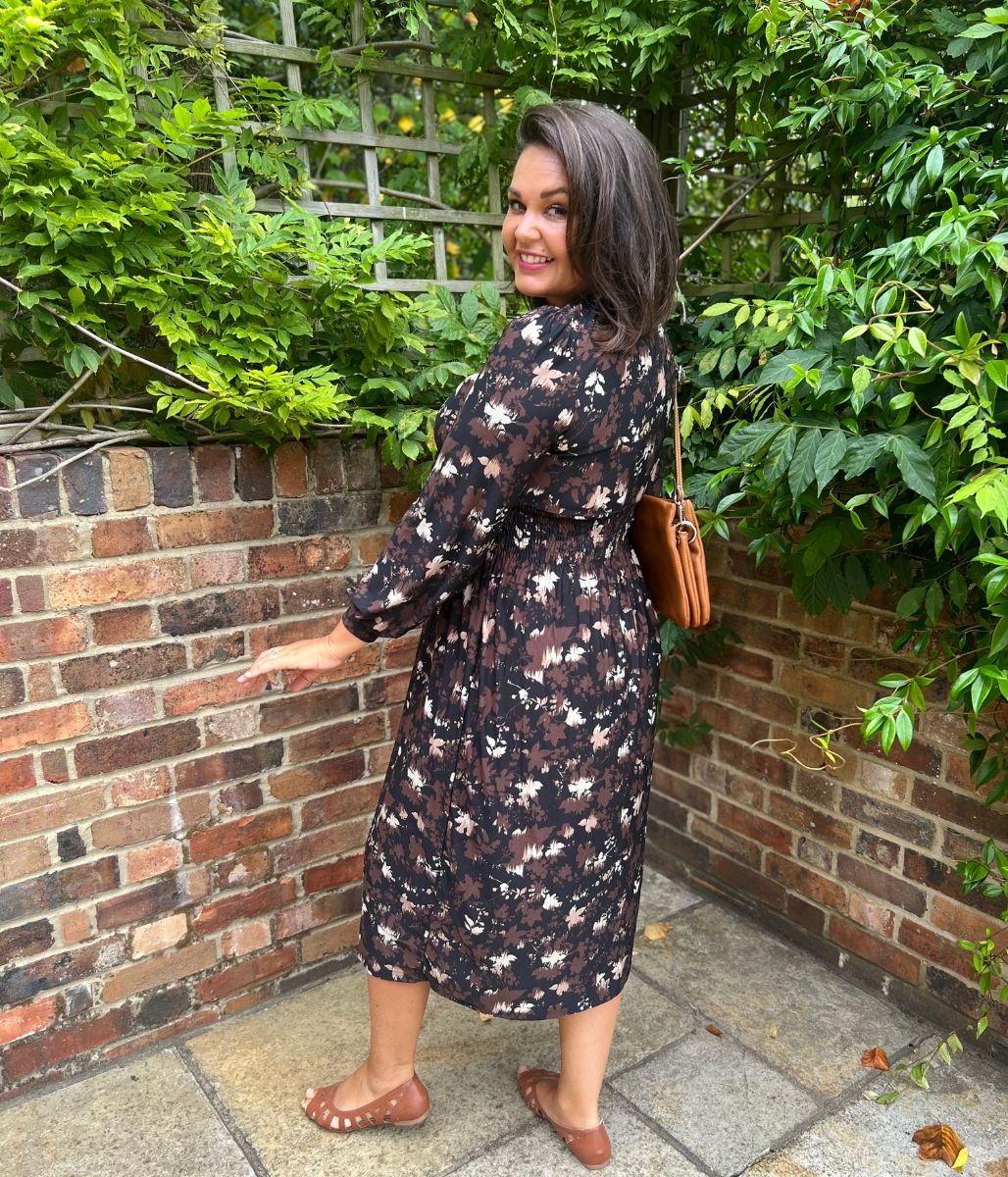 Brown Floral Paloma Midi Dress