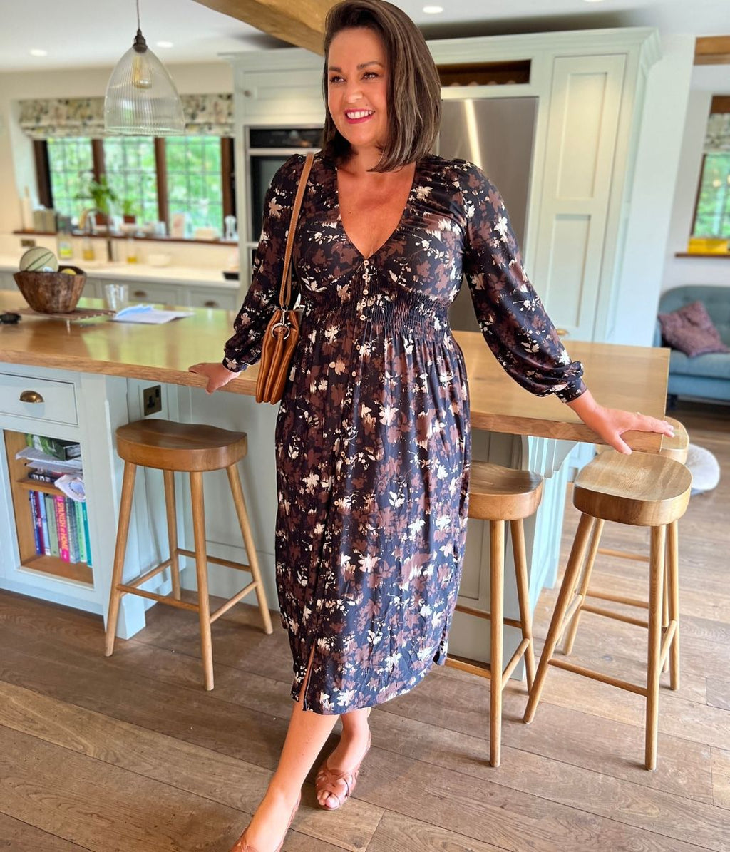 Brown Floral Paloma Midi Dress