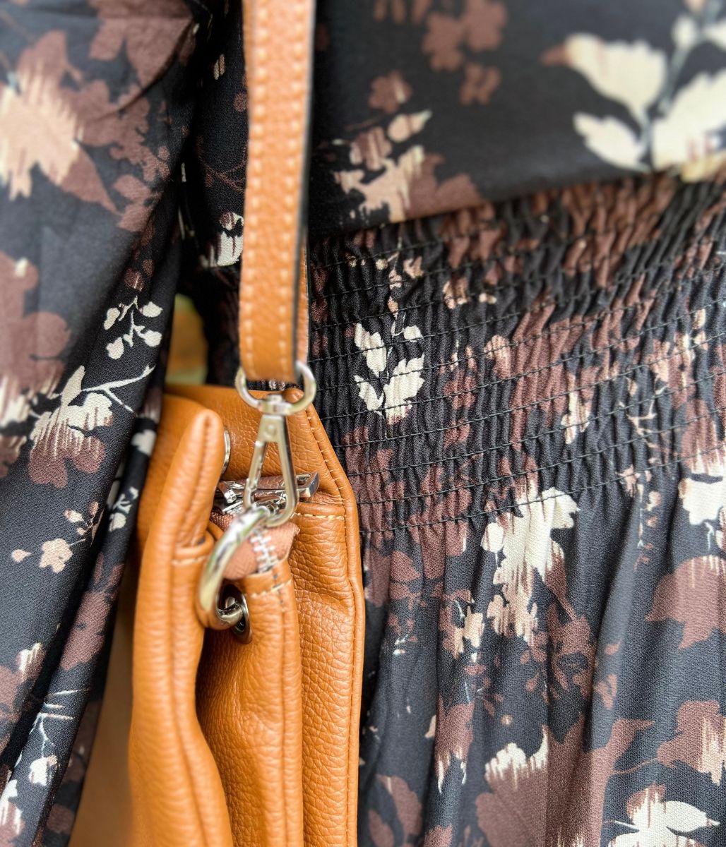 Brown Floral Paloma Midi Dress