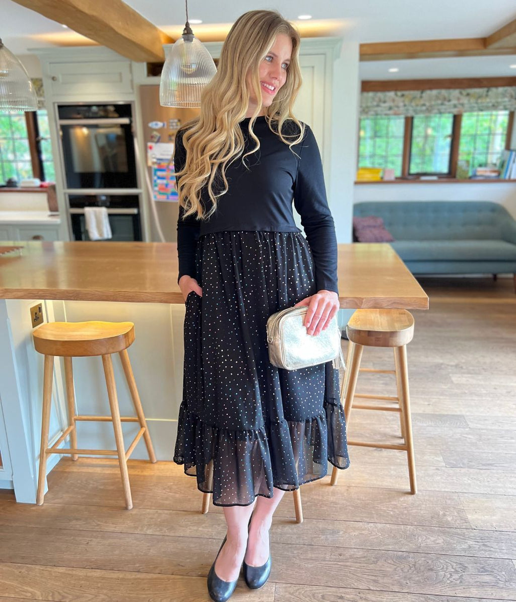Black Rainbow Spot Midi Dress
