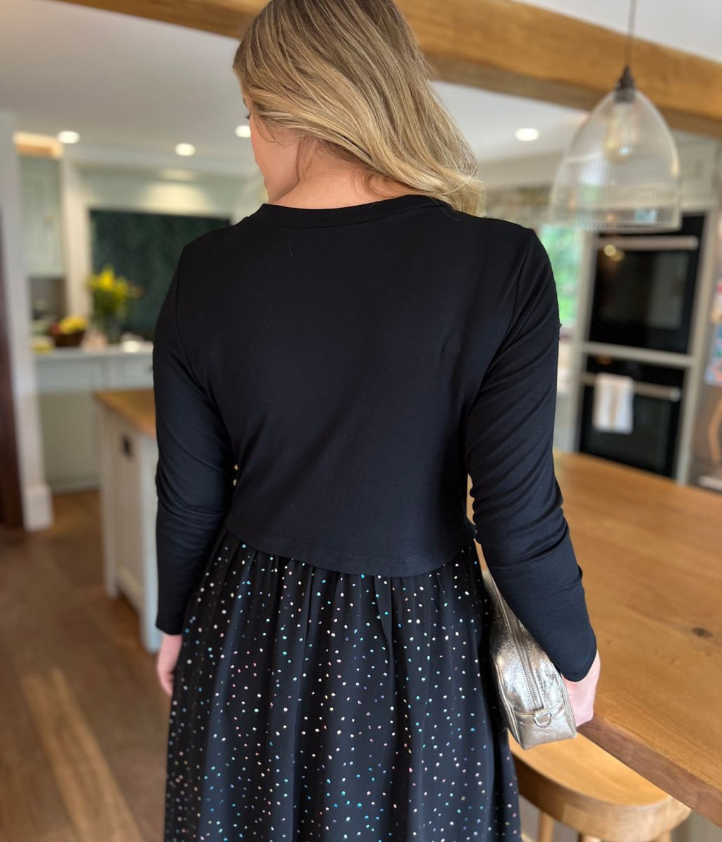 Black Rainbow Spot Midi Dress