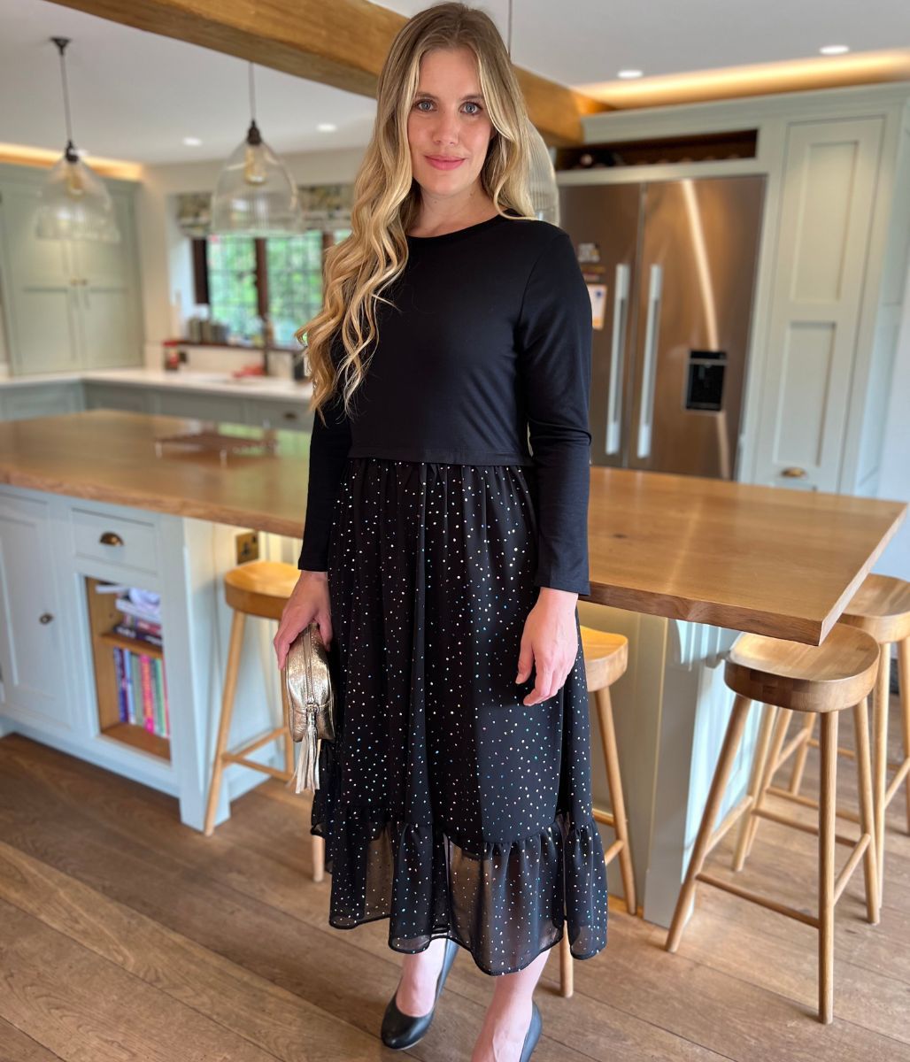Black Rainbow Spot Midi Dress
