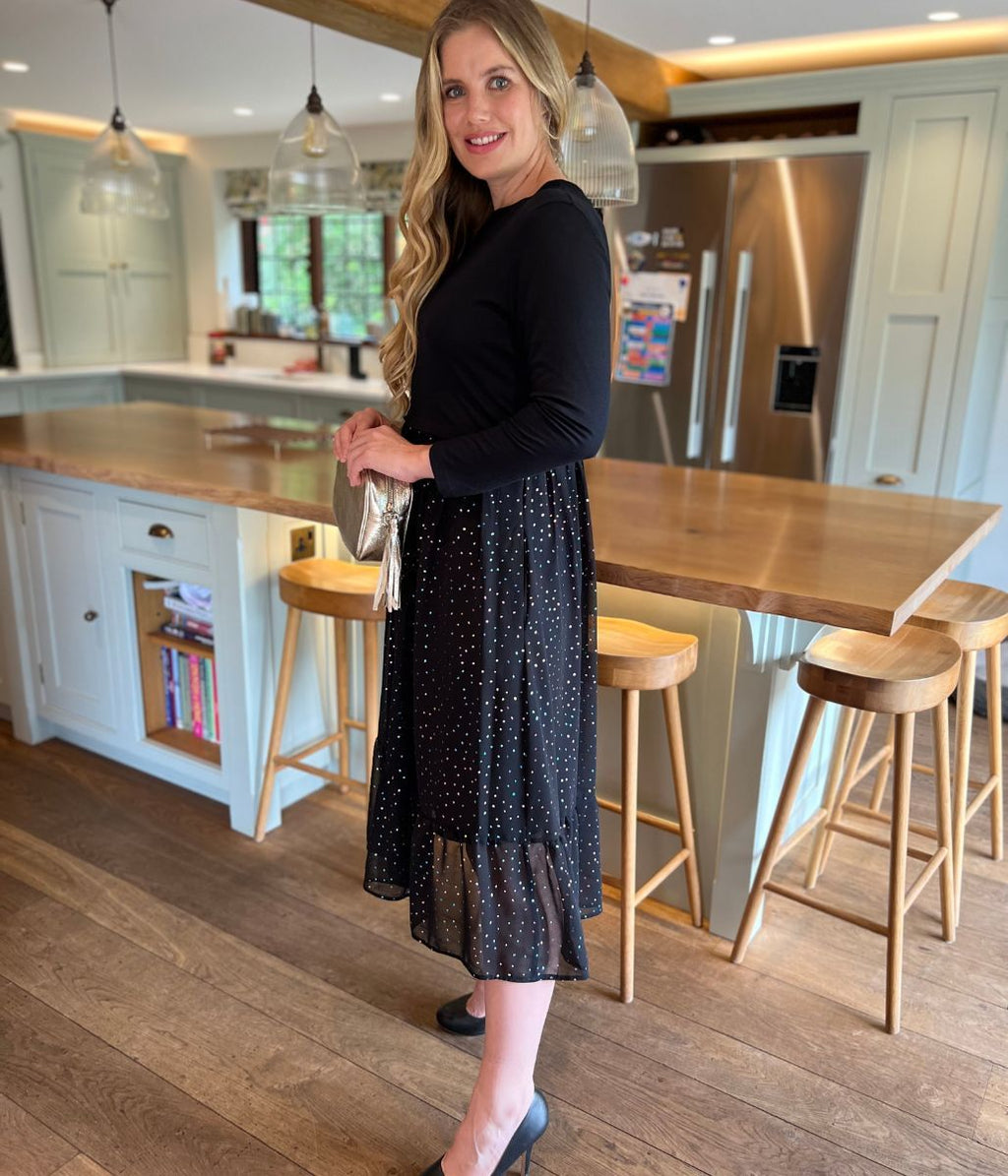 Black Rainbow Spot Midi Dress