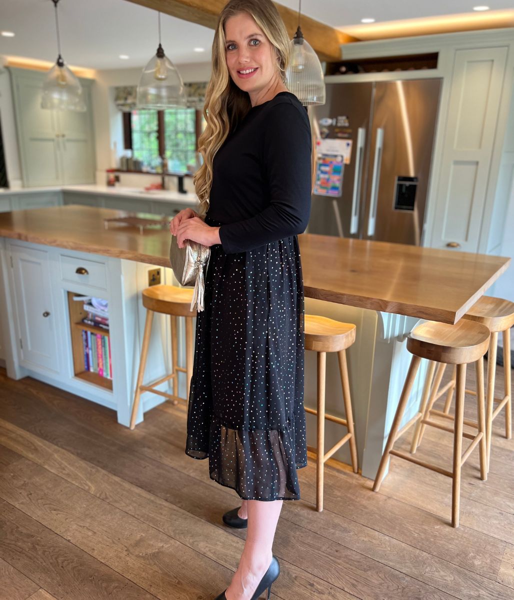 Black Rainbow Spot Midi Dress