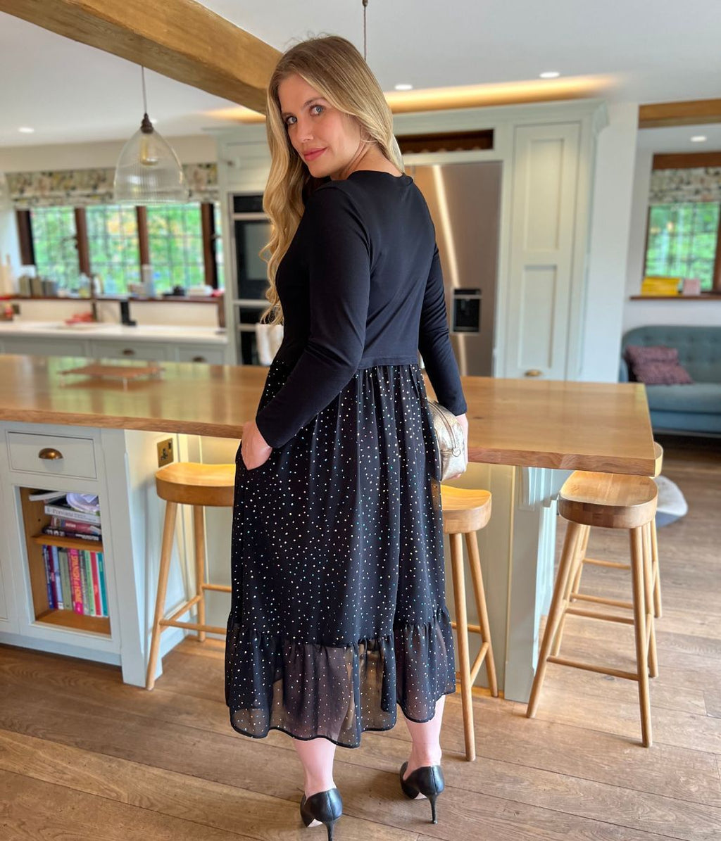 Black Rainbow Spot Midi Dress
