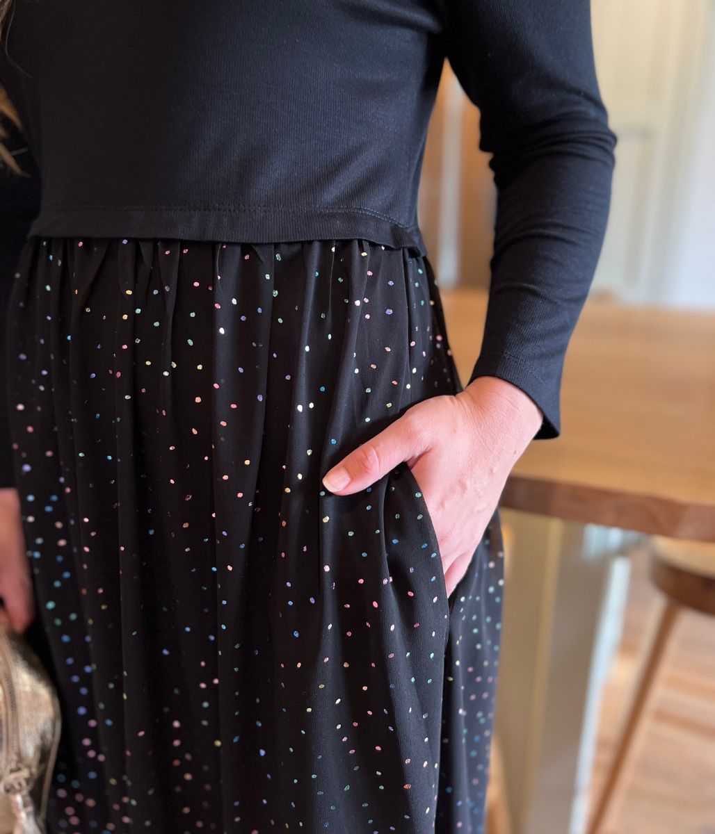 Black Rainbow Spot Midi Dress