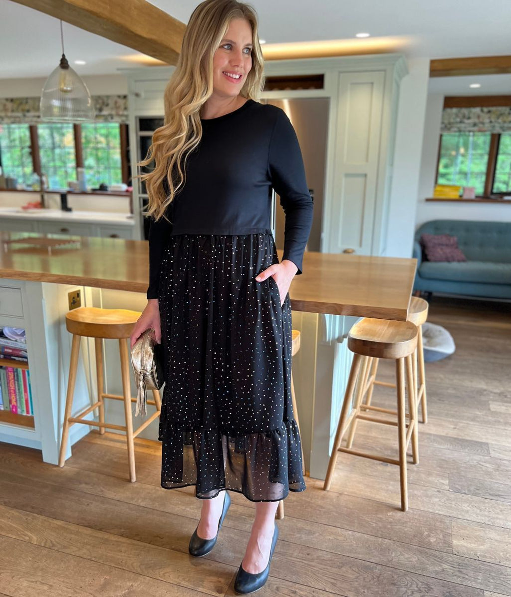Black Rainbow Spot Midi Dress