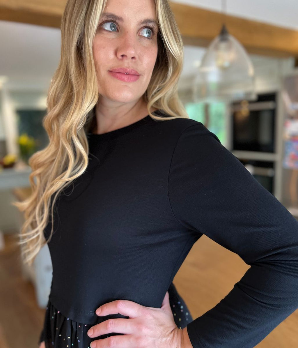 Black Rainbow Spot Midi Dress