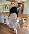 Monochrome Print Contrast Tiered Midi Dress