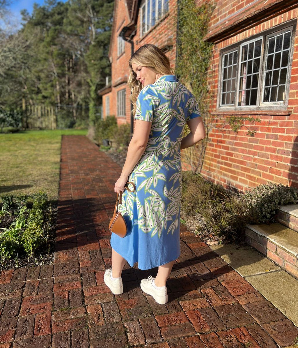 Blue Print Rua Jersey Midi Shirt Dress