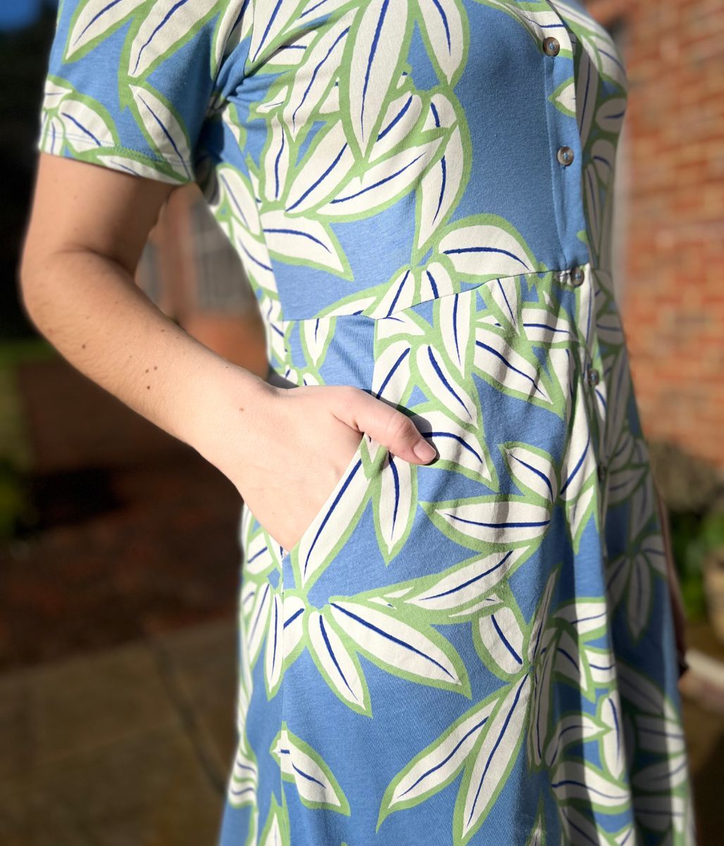 Blue Print Rua Jersey Midi Shirt Dress