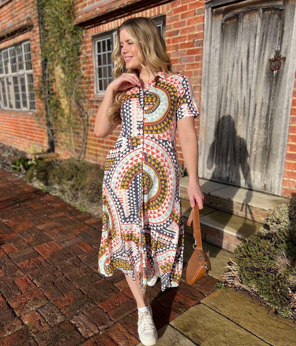 Mosaic Print Rua Jersey Midi Shirt Dress