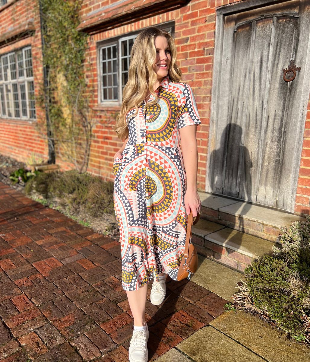 Mosaic Print Rua Jersey Midi Shirt Dress