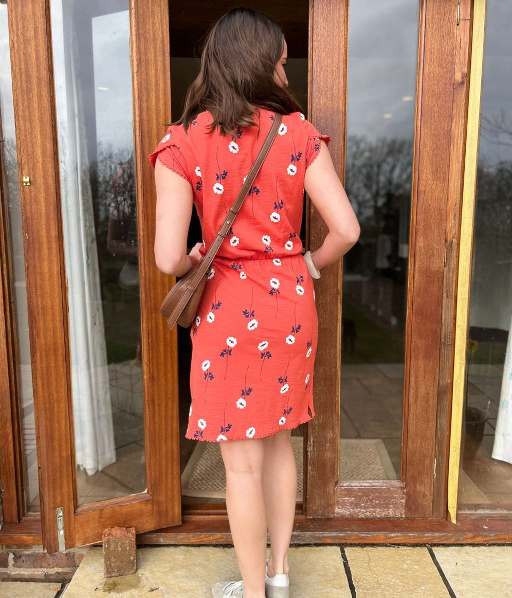 Floral Print Faux Wrap Cotton Dress
