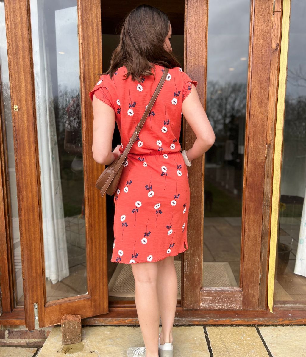 Floral Print Faux Wrap Cotton Dress