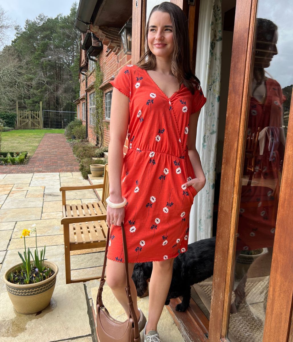 Floral Print Faux Wrap Cotton Dress