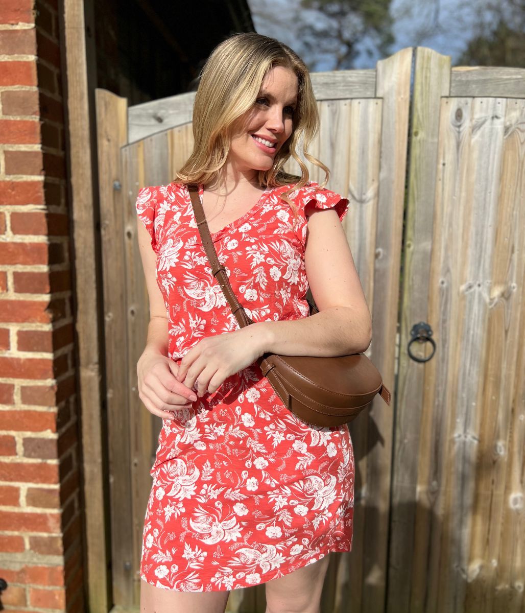 Coral Floral Cotton Jersey Dress