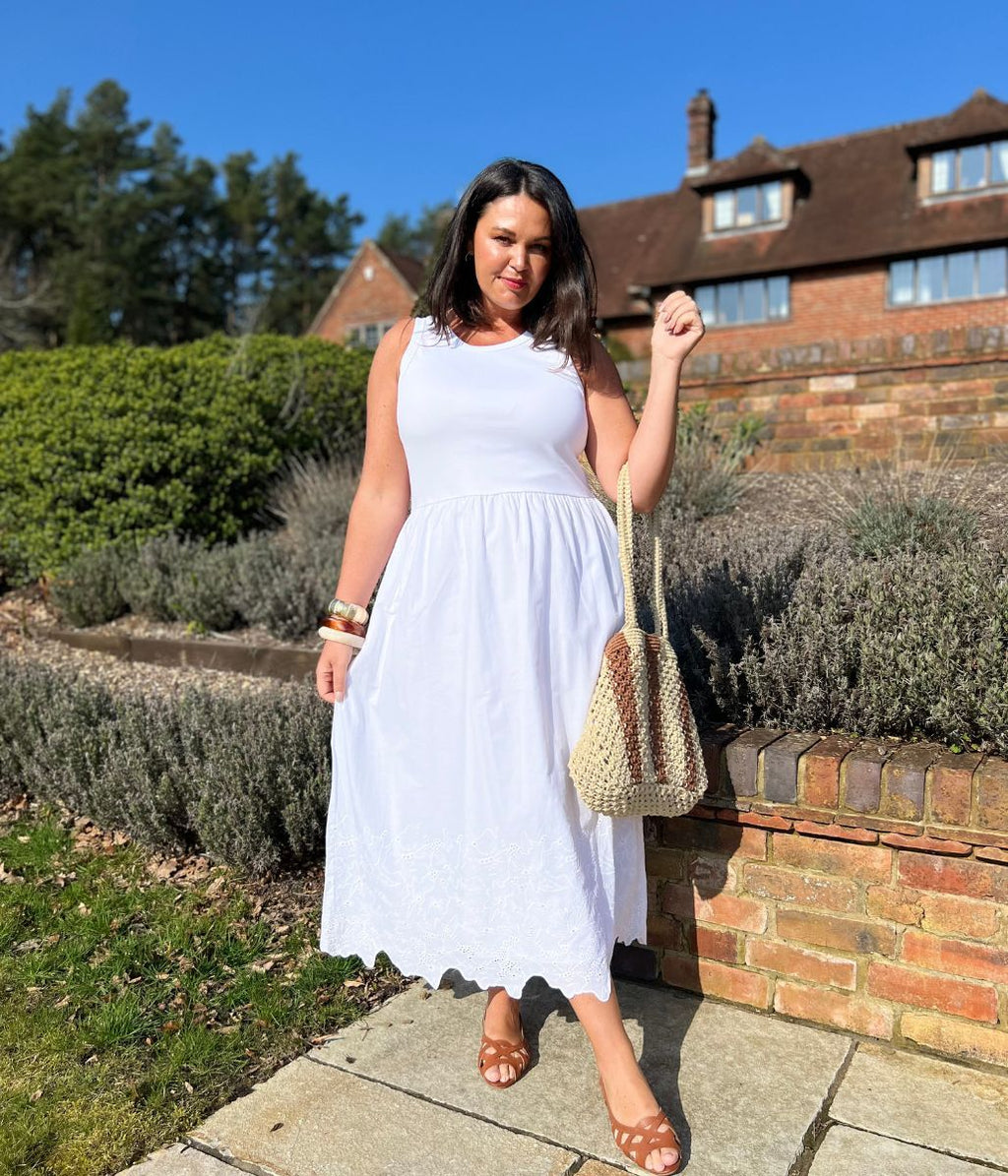 White Embroidered Contrast Dress