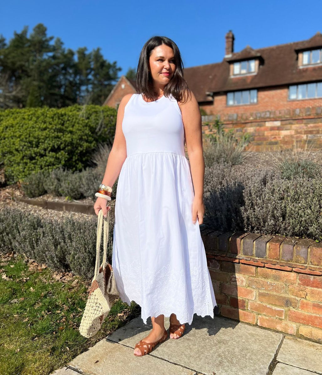 White Embroidered Contrast Dress