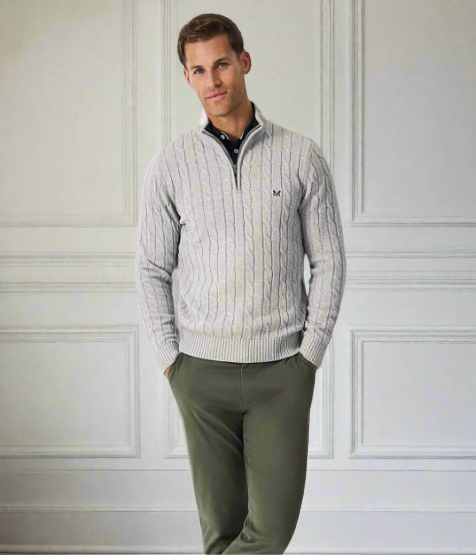 Grey Mens Oarsman Cotton Half Zip Jumper