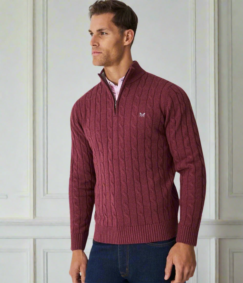 Burgundy Mens Oarsman Cotton Half Zip Jumper