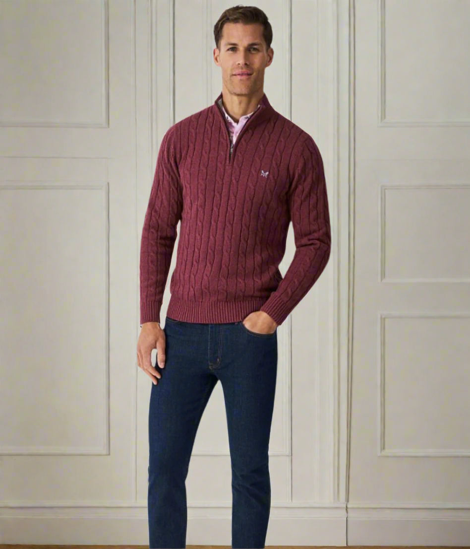 Burgundy Mens Oarsman Cotton Half Zip Jumper