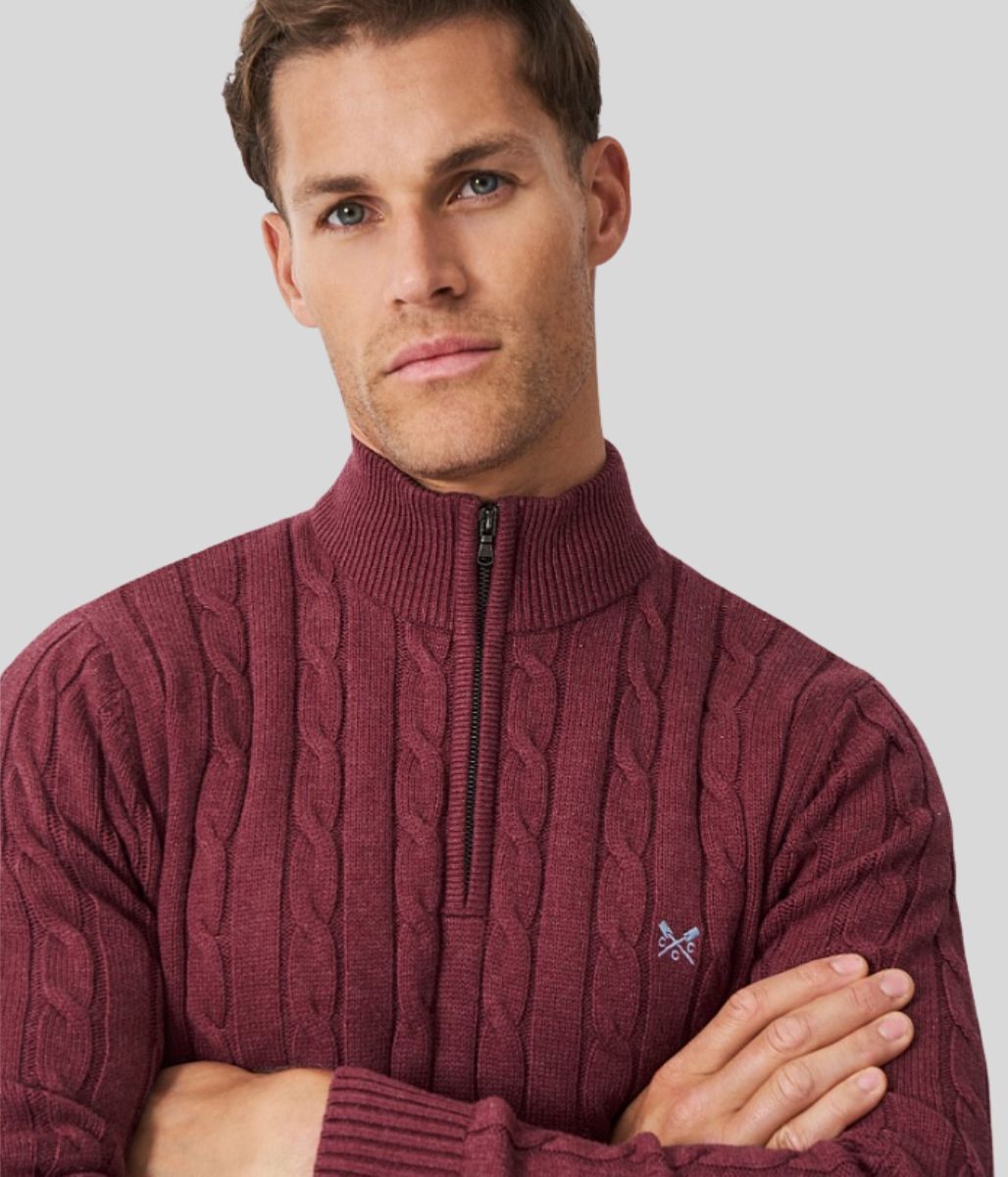 Burgundy Mens Oarsman Cotton Half Zip Jumper