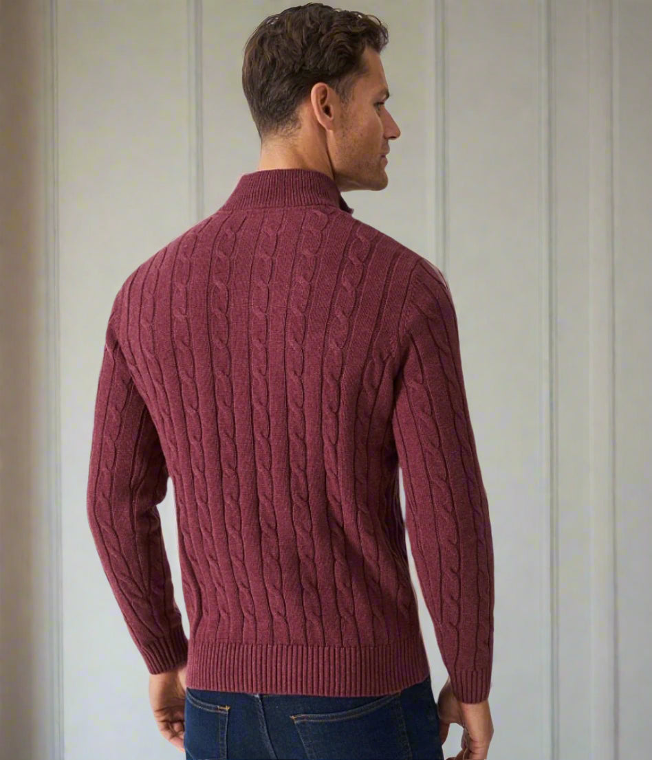 Burgundy Mens Oarsman Cotton Half Zip Jumper