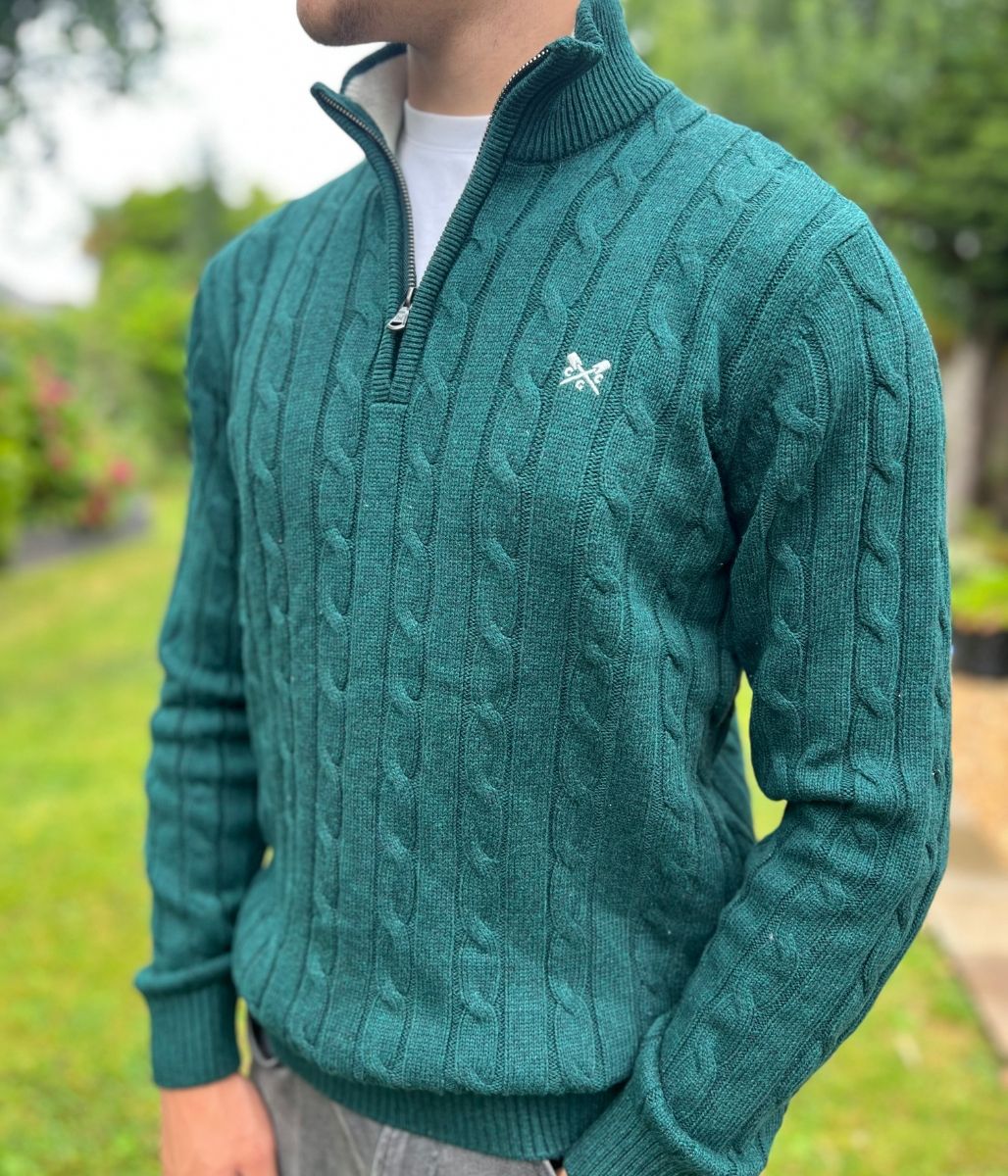Bottle Green Mens Oarsman Cotton Half Zip Jumper