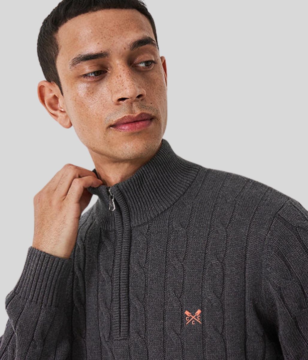Dark Grey Mens Oarsman Cotton Half Zip Jumper