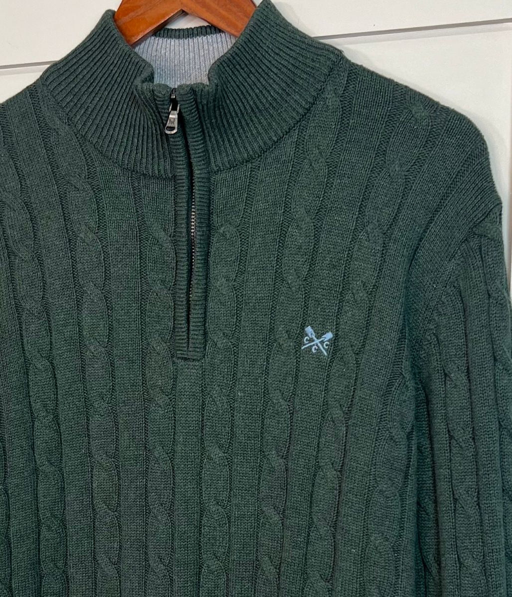 Forest Green Mens Oarsman Cotton Half Zip Jumper