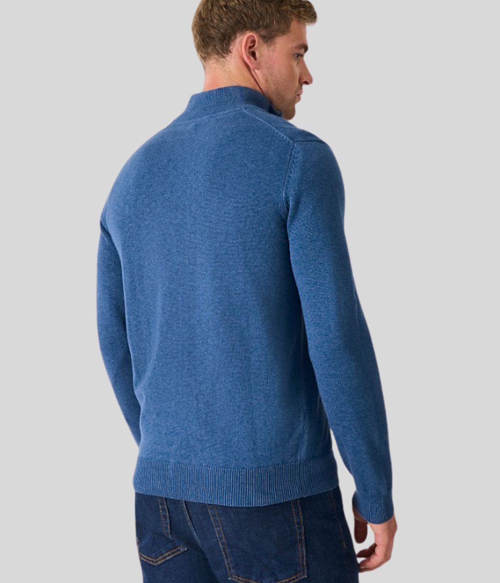 Blue Mens Cotton Half Zip Jumper