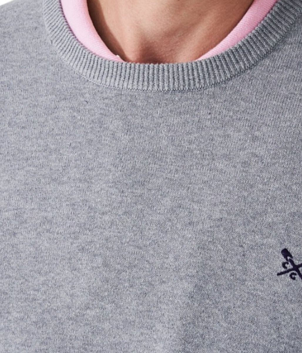 Grey Mens Cotton Crew Neck Logo Jumper