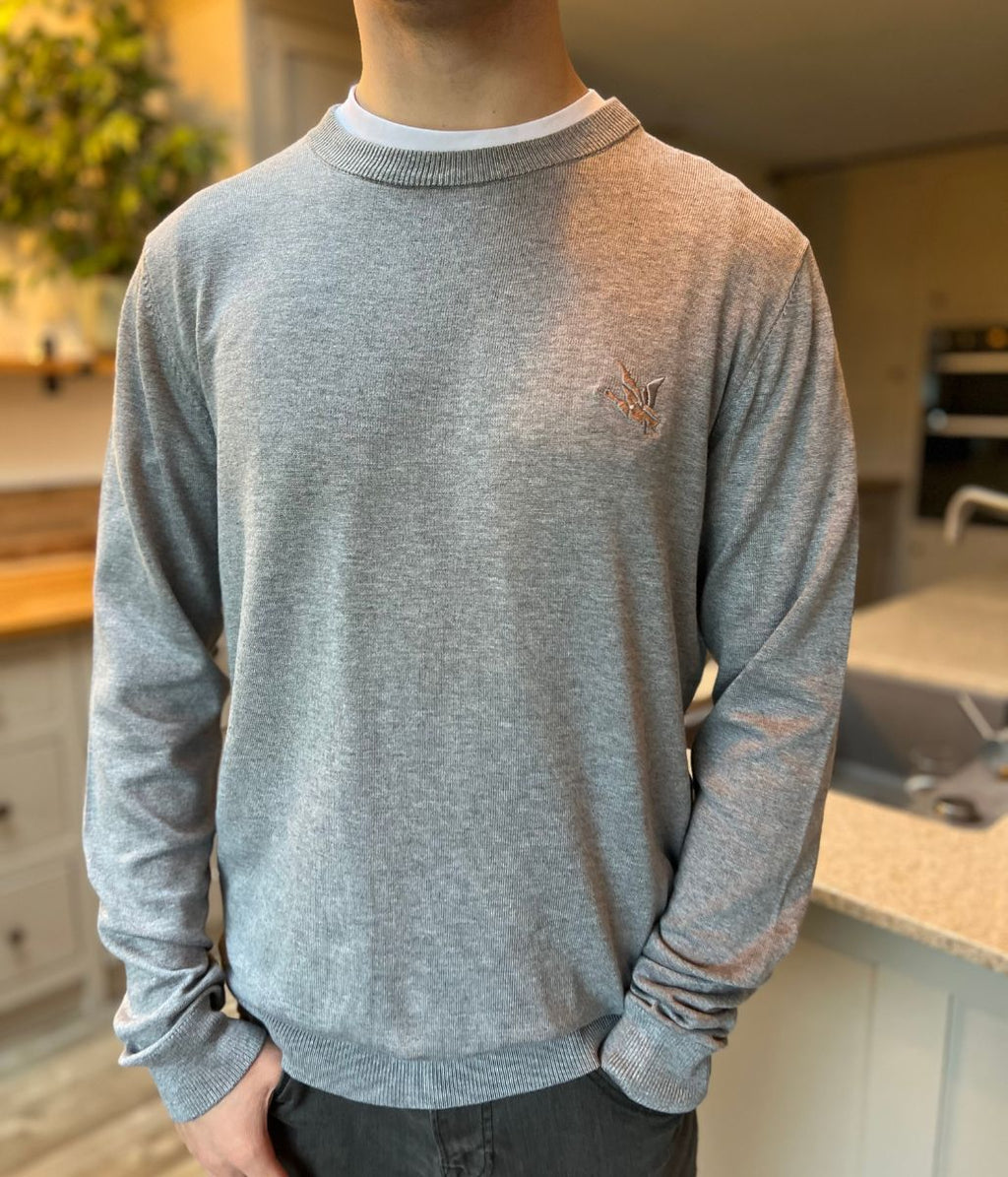 Light Grey Fine Knit Crew Neck Jumper
