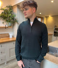 Dark Green 1/4 Zip Wool Blend Knitted Jumper